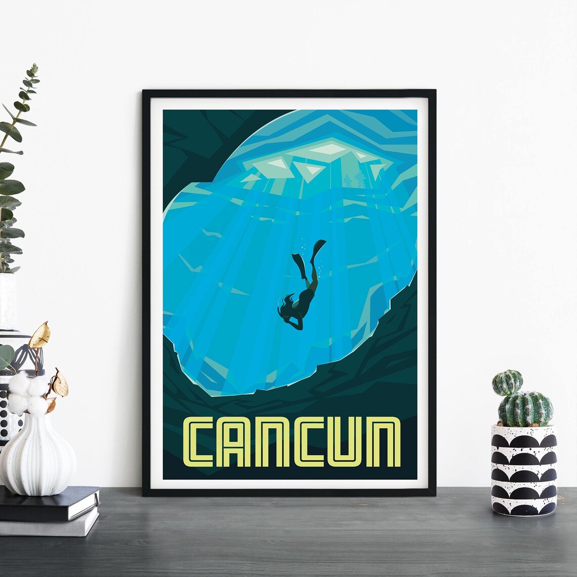 Cancun Mexico Illustrative Travel Print Wall Art 4x6 5x7 A4 A3 A2 A1
