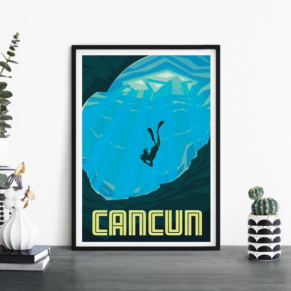 Cancun Mexico Illustrative Travel Print Wall Art 4x6 5x7 A4 A3 A2 A1
