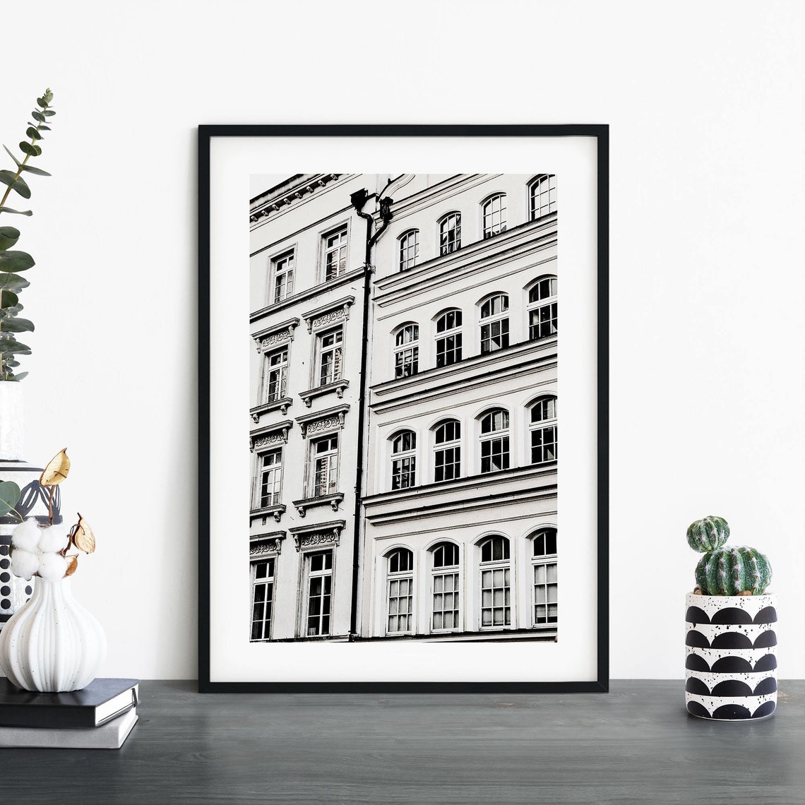 Historic Apartment Facades Black And White Architecture Poster