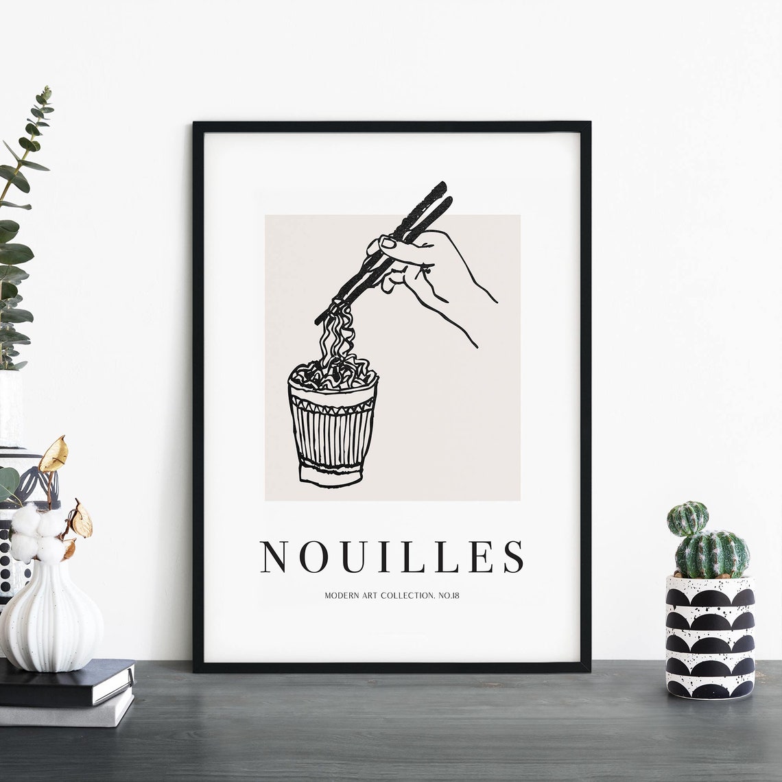 Nouilles Minimalist Noodle Bowl Chopsticks French Kitchen Poster