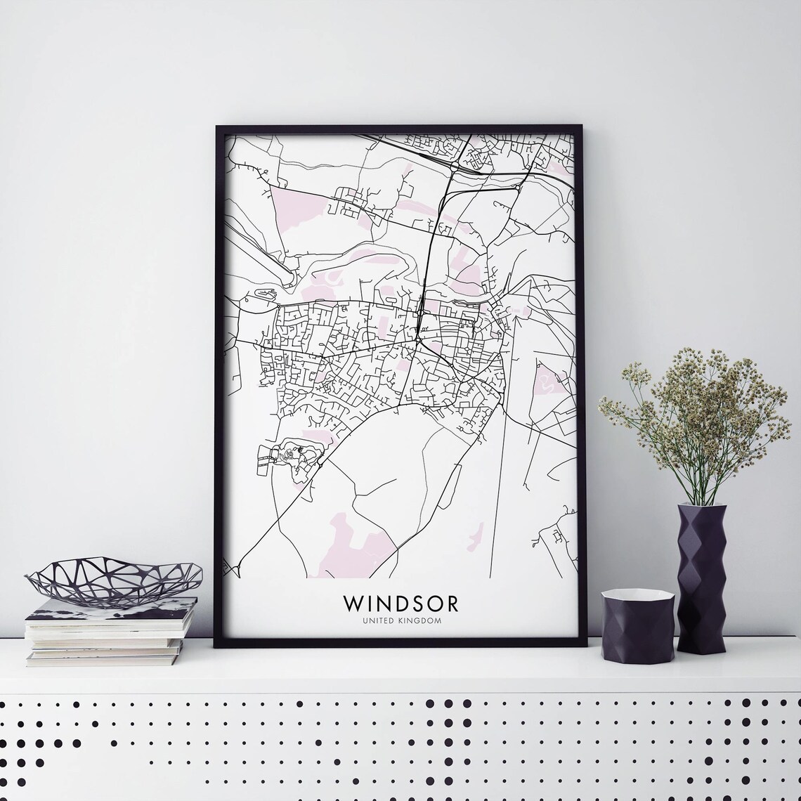 Windsor United Kingdom City Street Map Soft Blush Pink Accent Poster