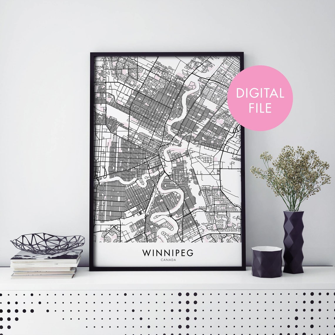Winnipeg Canada Street Map Bold Black And White City Line Art Poster
