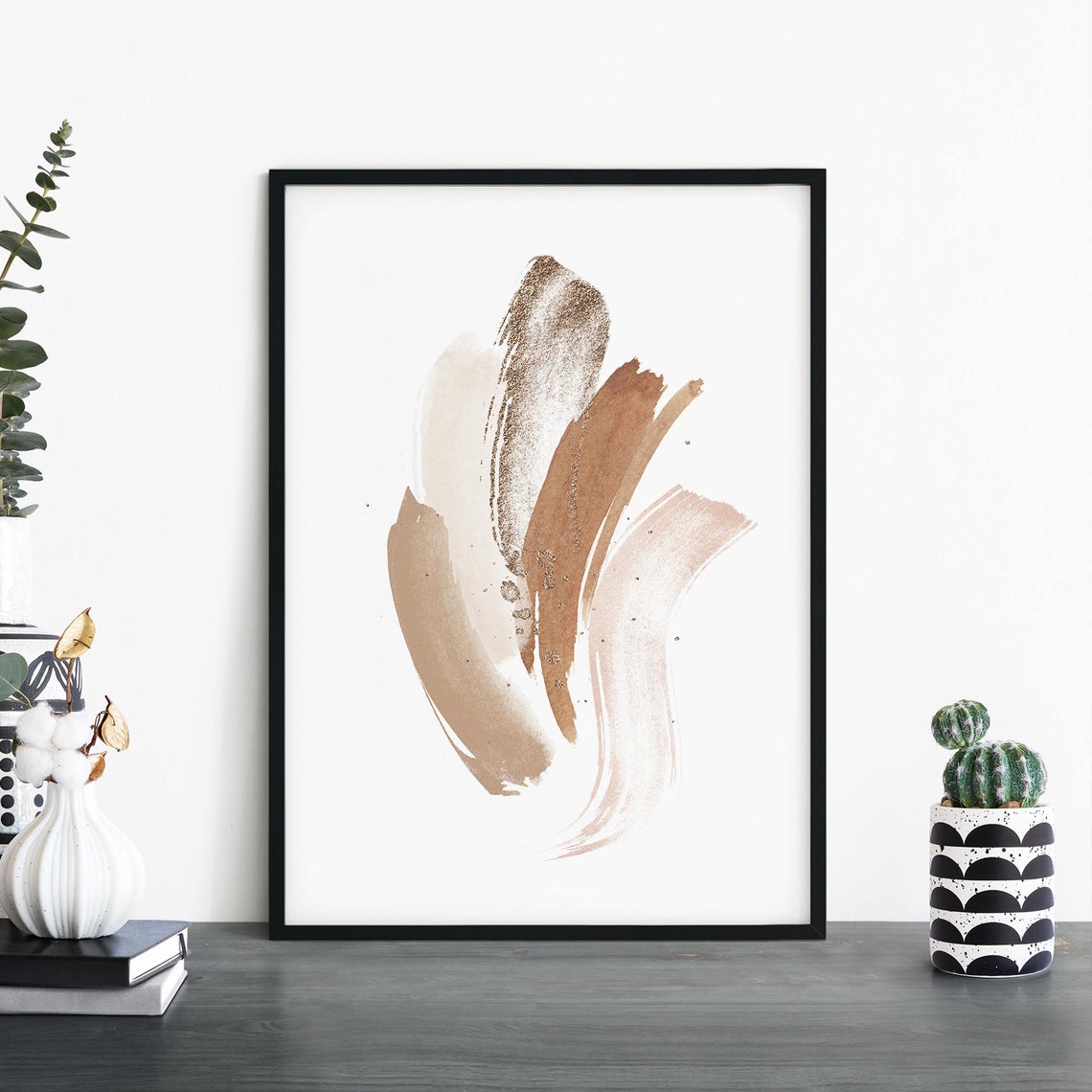 Beige Gold Abstract Brushstroke Modern Minimalist Neutral Art Poster