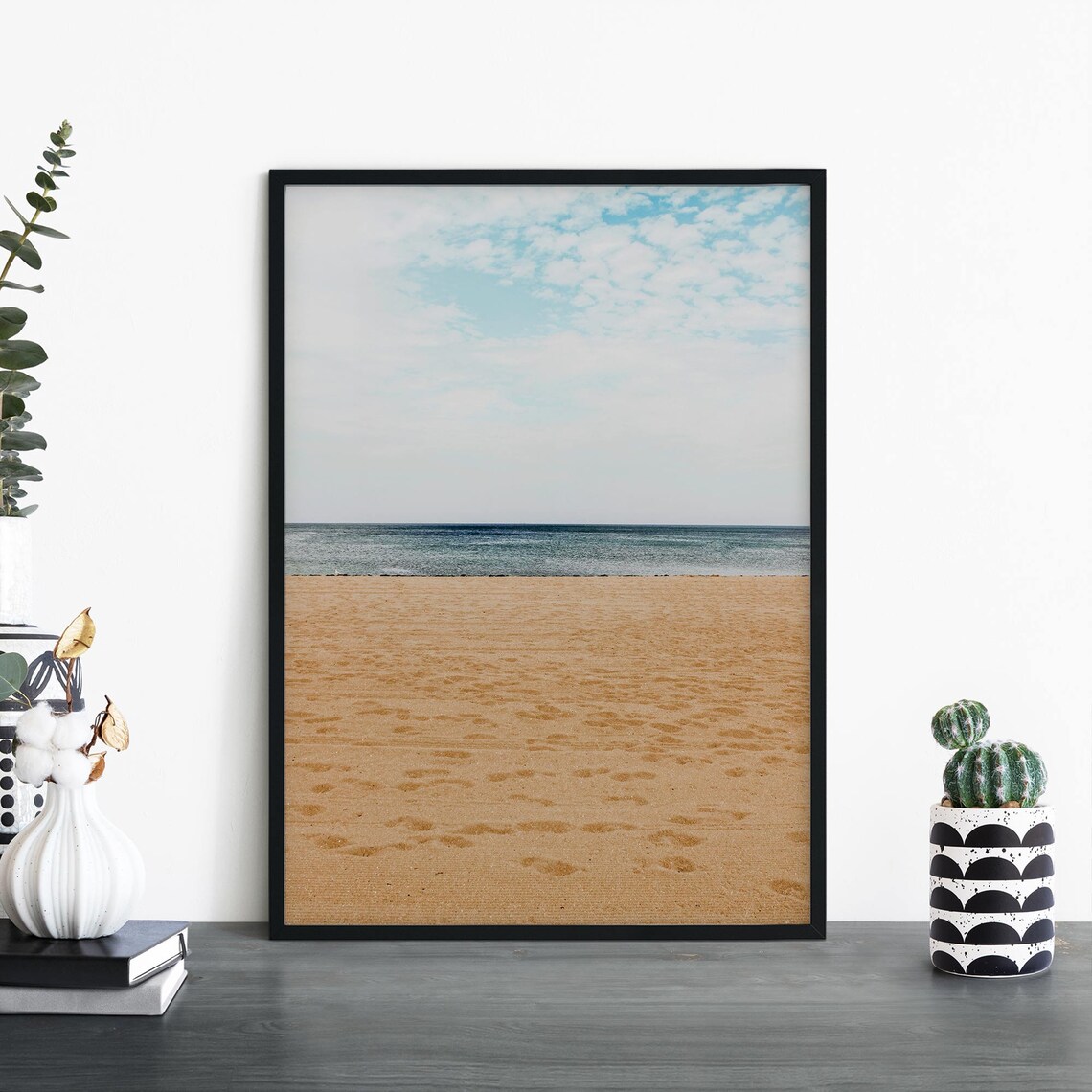 Golden Sand Beach Ocean Horizon Minimalist Photography Print