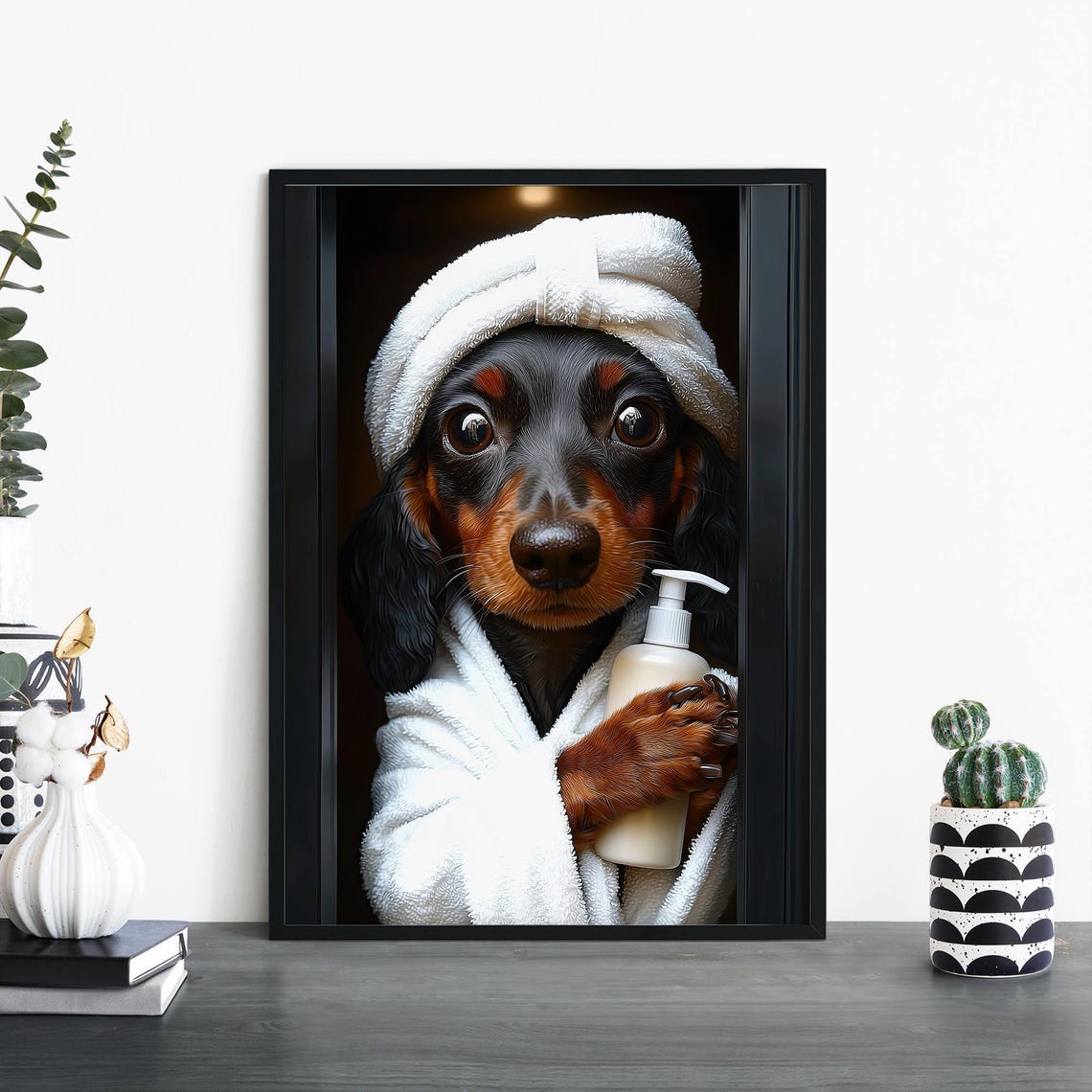 Funny Dachshund Spa Day Bathrobe Towel Wrap Cute Dog Portrait Poster