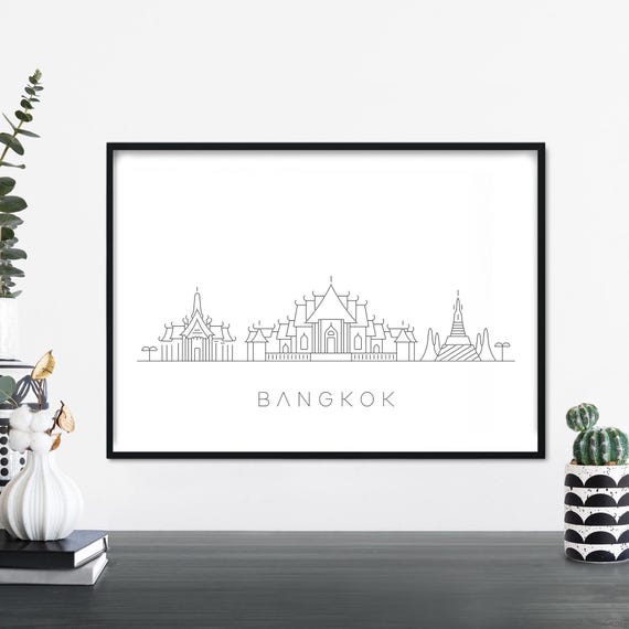 Bangkok City Skyline Linear Illustration Print Wall Art 4x6 5x7 A4 A3 A2 A1