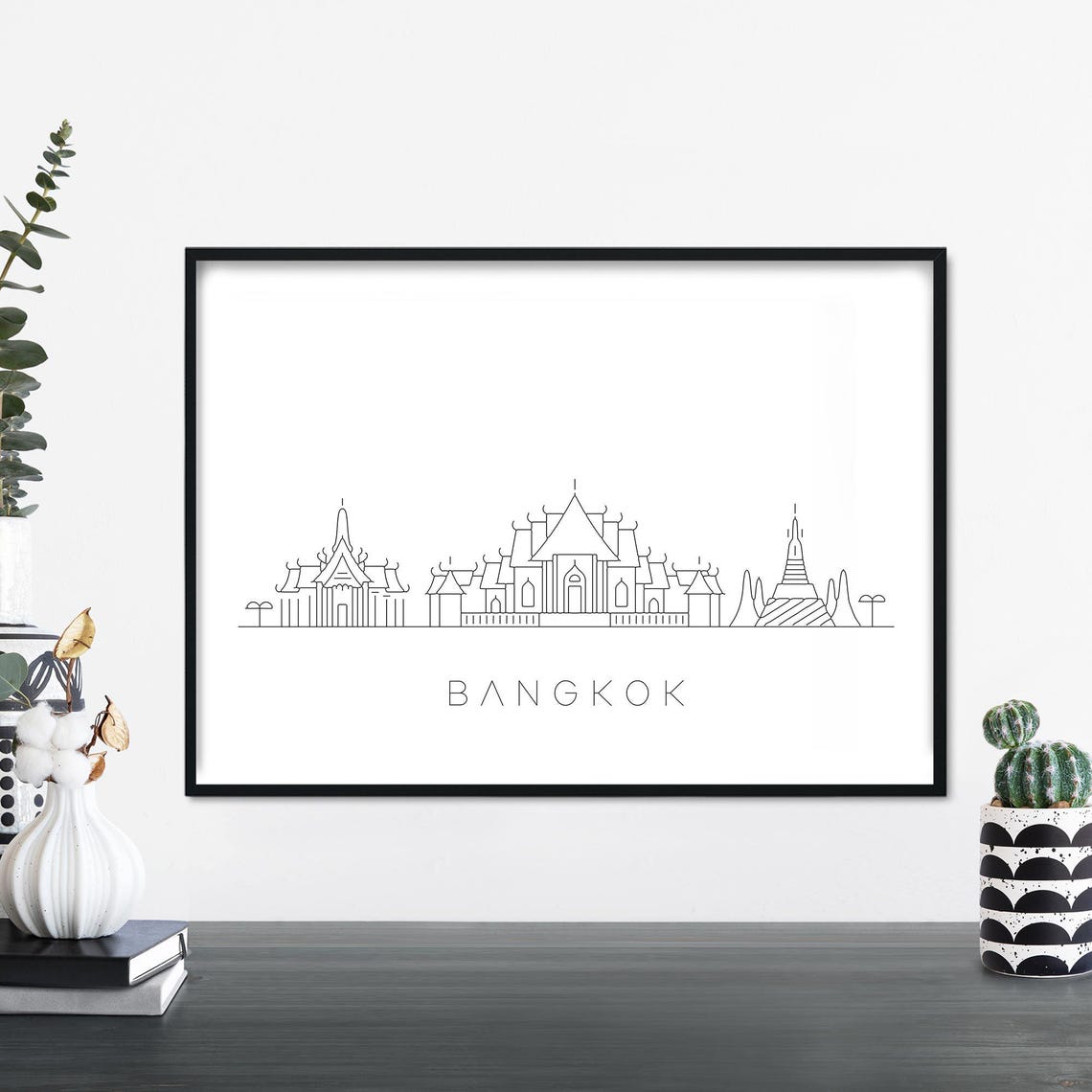 Bangkok City Skyline Linear Illustration Print Wall Art 4x6 5x7 A4 A3 A2 A1
