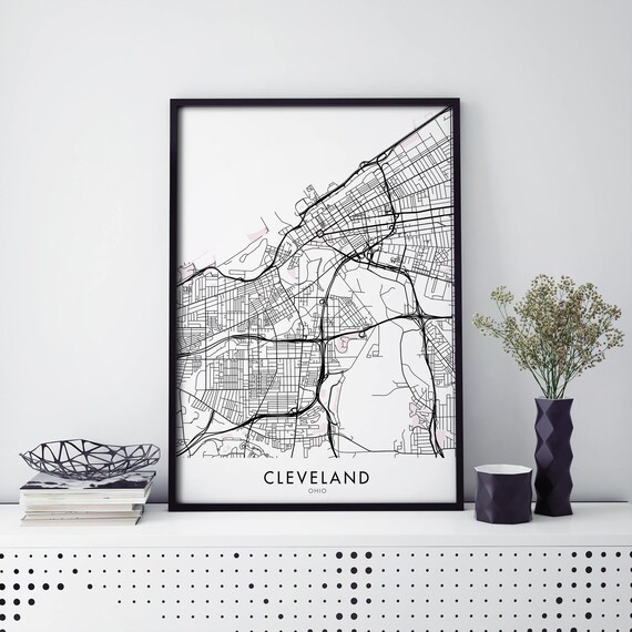 Cleveland Ohio Minimalist City Street Map Black and White Poster