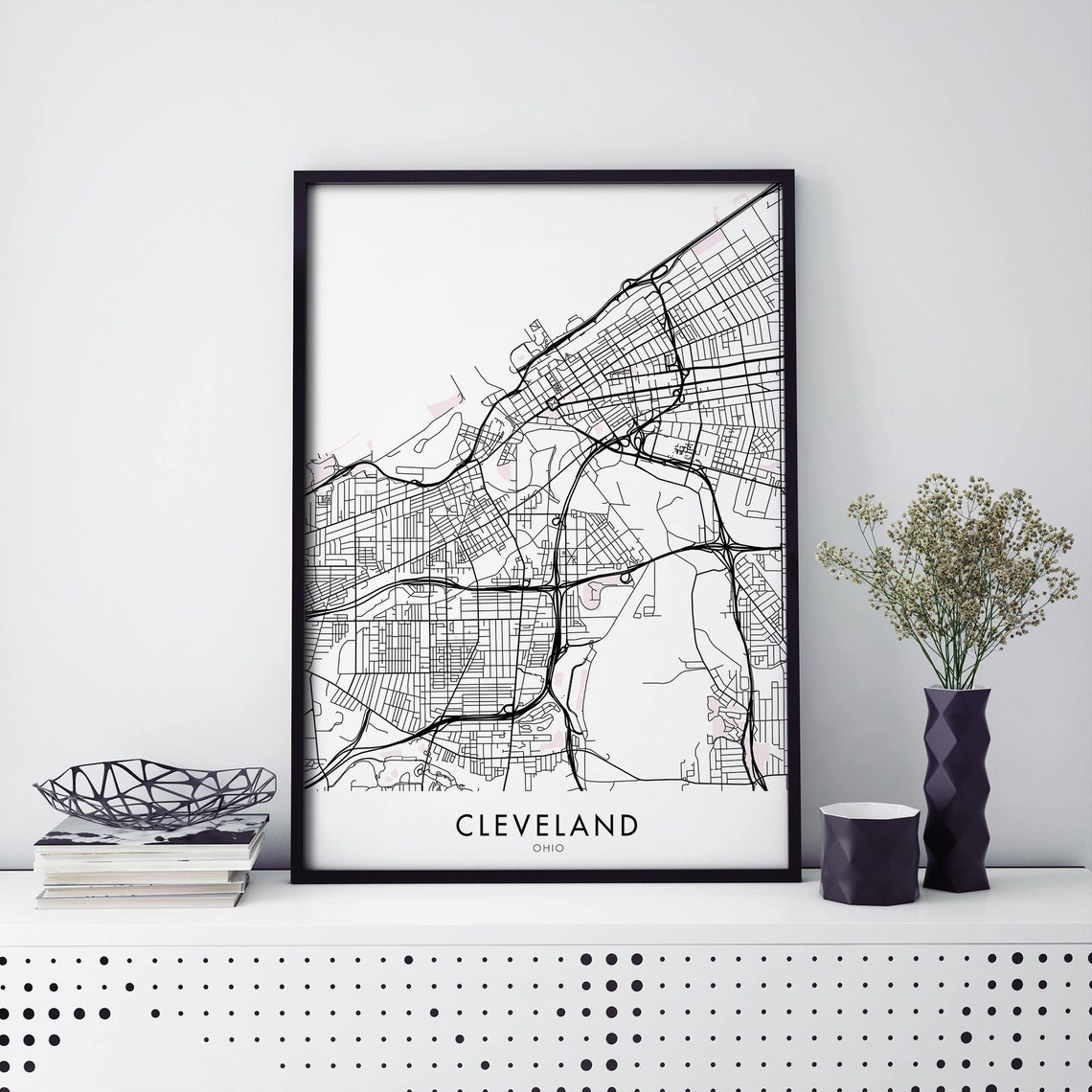 Cleveland Ohio Minimalist City Street Map Black and White Poster
