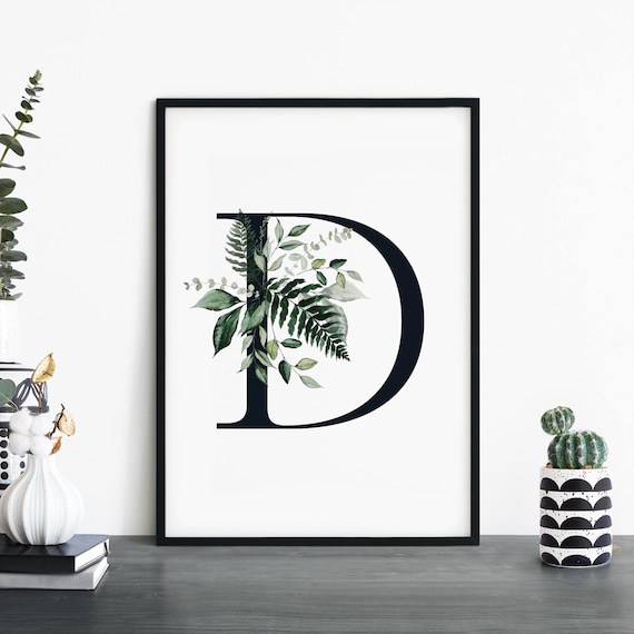 Letter D Fern Botanical Monogram Initial Elegant Decor Poster