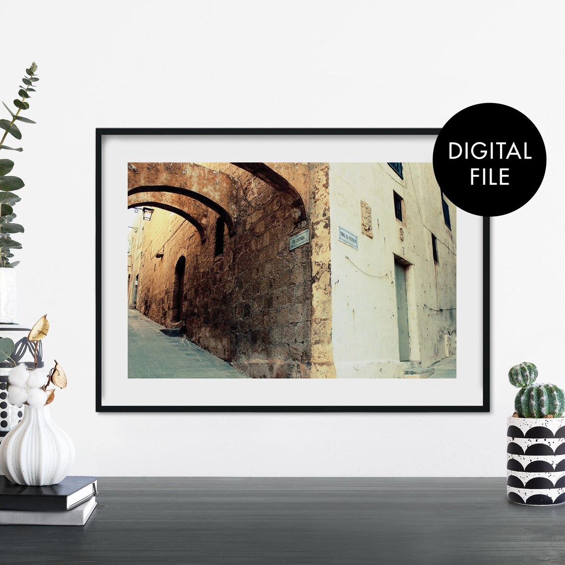 Historic Gozo Malta Stone Arch Alley Travel Photography Poster