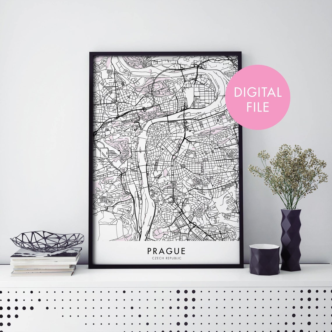 Prague Czech Republic Bold Black Street Map Digital File Poster