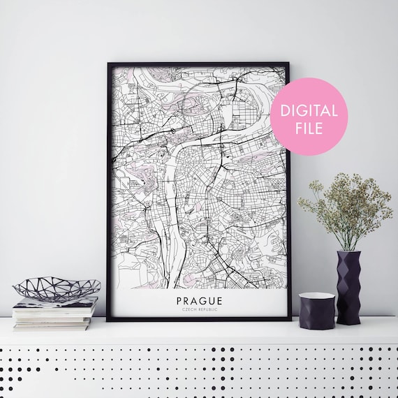 Prague Czech Republic Bold Black Street Map Digital File Poster