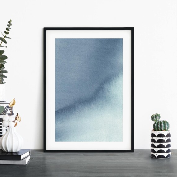 Deep Blue Grey Watercolour Wash Moody Minimalist Abstract Poster