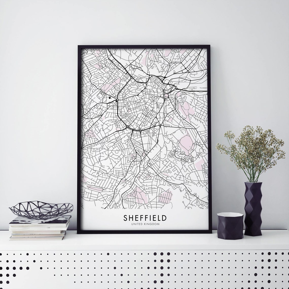 Sheffield England Minimalist Black and White City Map Poster