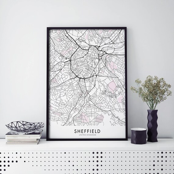 Sheffield England Minimalist Black and White City Map Poster