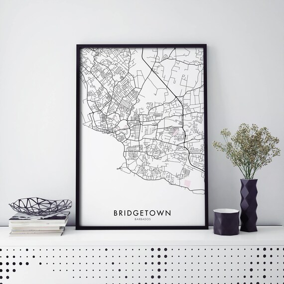 Bridgetown Barbados Minimalist City Map Poster Black Line Artwork