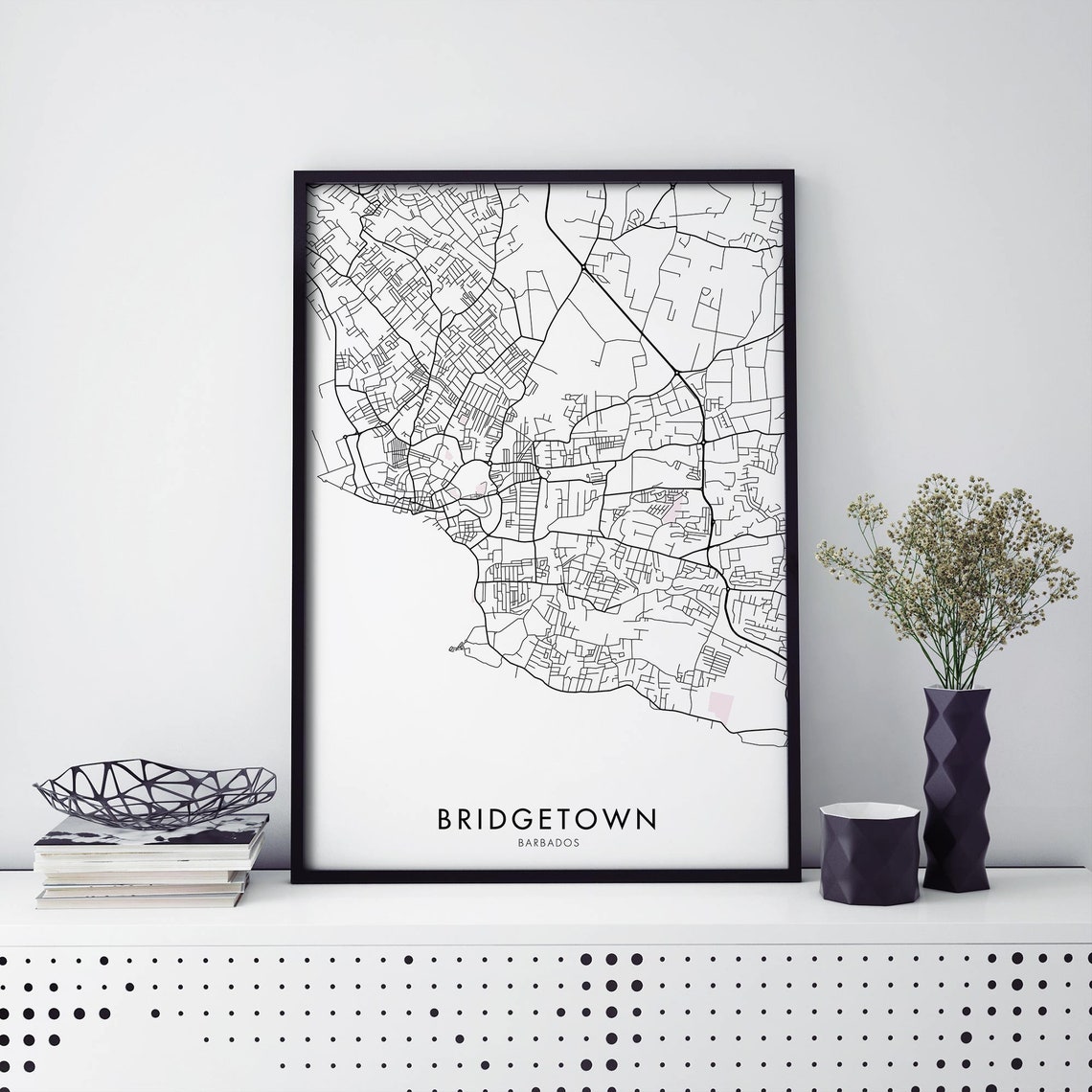 Bridgetown Barbados Minimalist City Map Poster Black Line Artwork