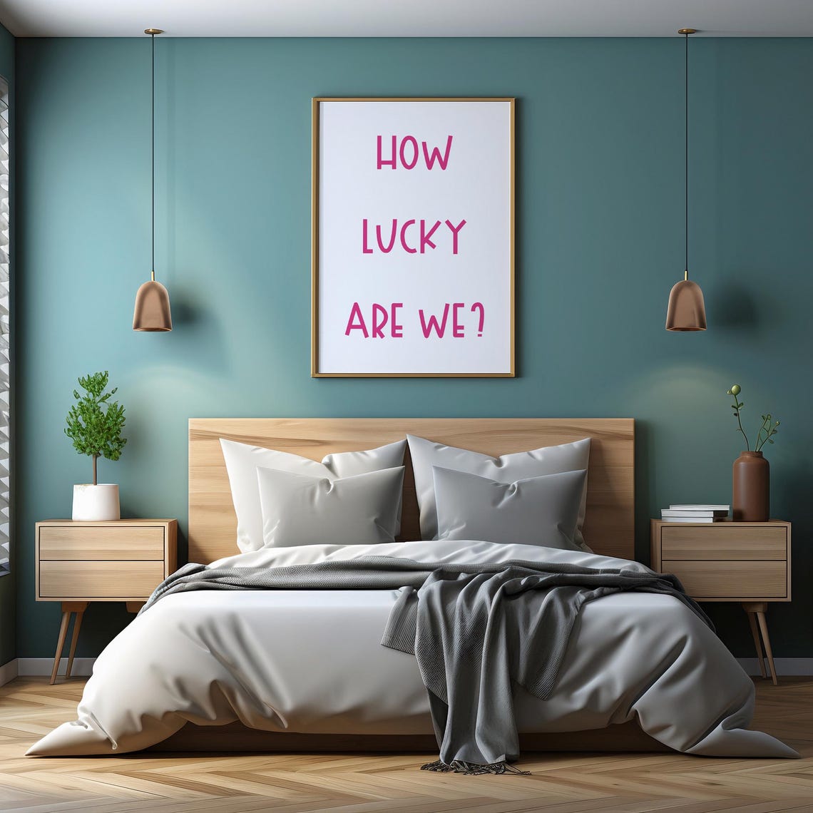 How Lucky Are We Pink Hand Lettered Positive Quote Wall Decor Poster - Image 3