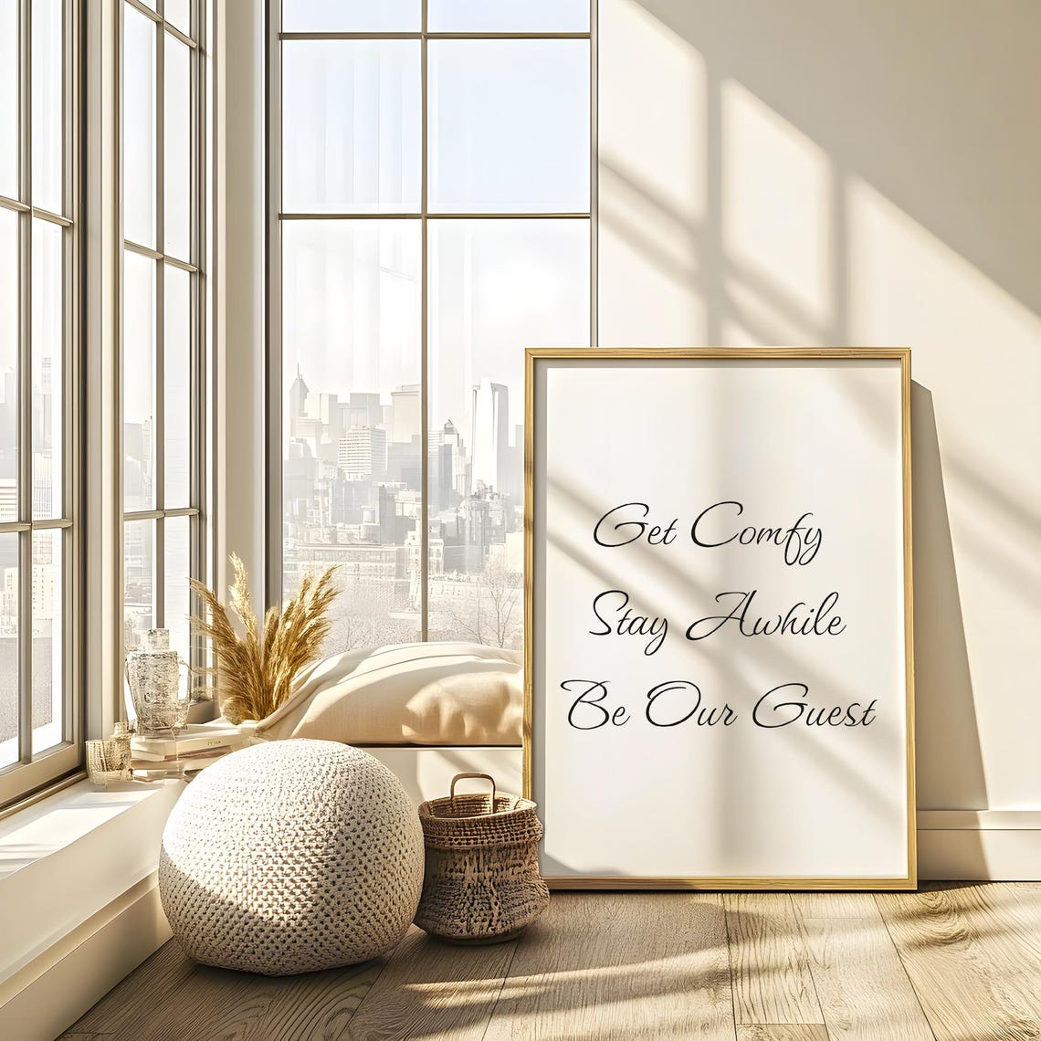 Get Comfy Stay Awhile Be Our Guest Welcome Script Typography Poster - Image 6
