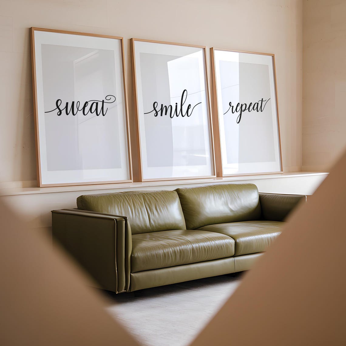 Sweat Smile Repeat Fitness Trio Script Gym Motivation Poster - Image 4