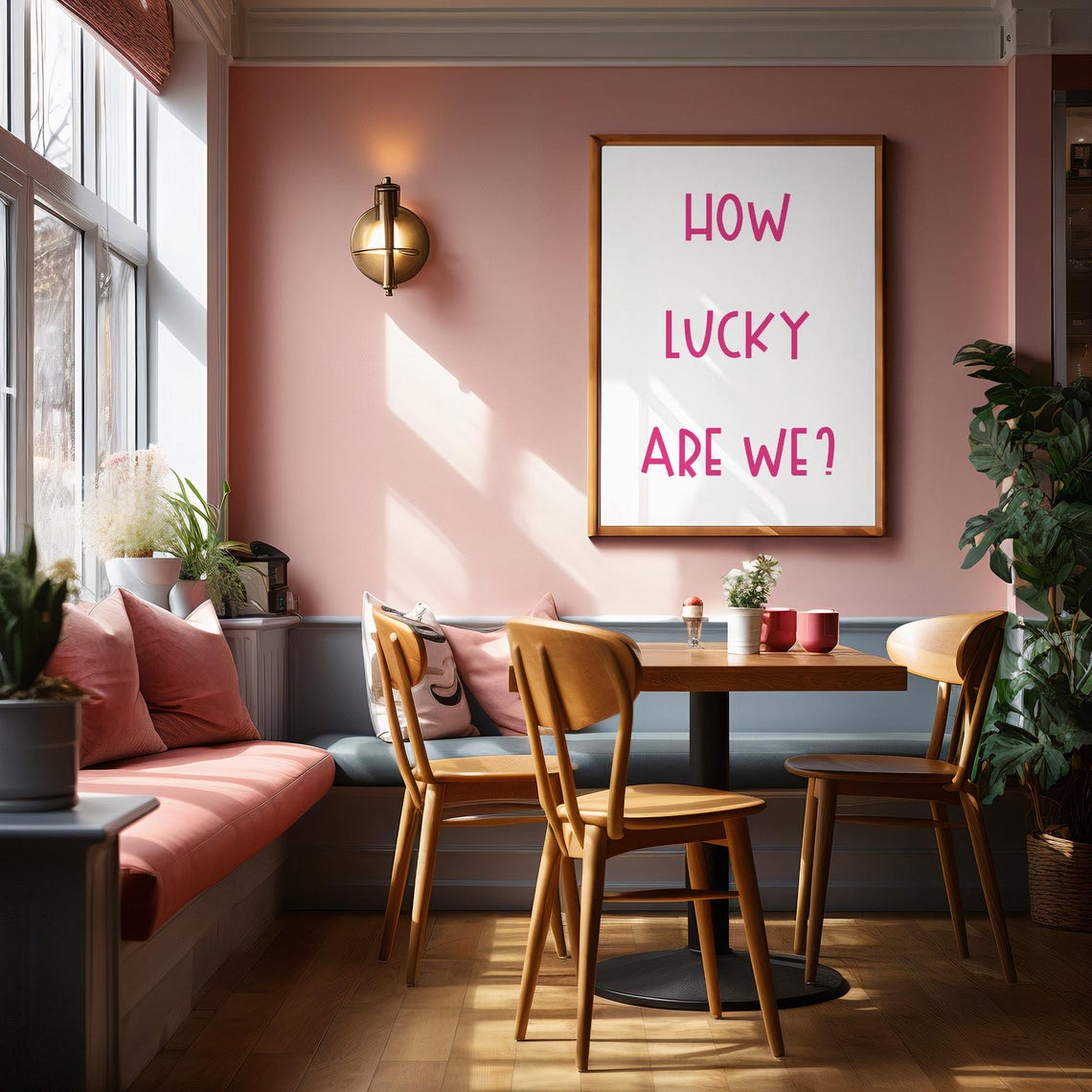 How Lucky Are We Pink Hand Lettered Positive Quote Wall Decor Poster - Image 4