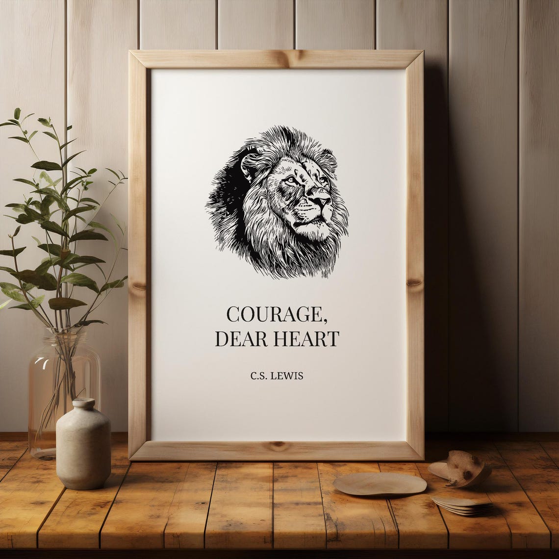 Courage Dear Heart C S Lewis Quote Lion Sketch Motivational Poster - Image 4