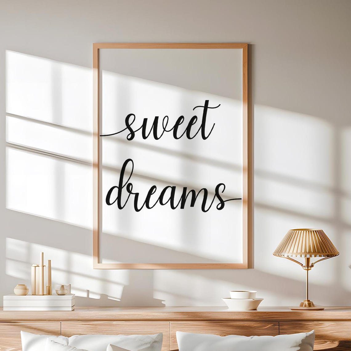 Sweet Dreams Script Typography Minimalist Bedroom Night Quote Poster