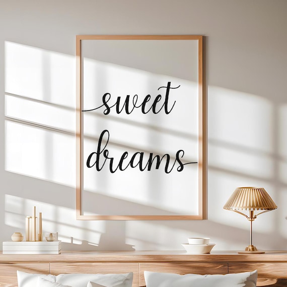 Sweet Dreams Script Typography Minimalist Bedroom Night Quote Poster