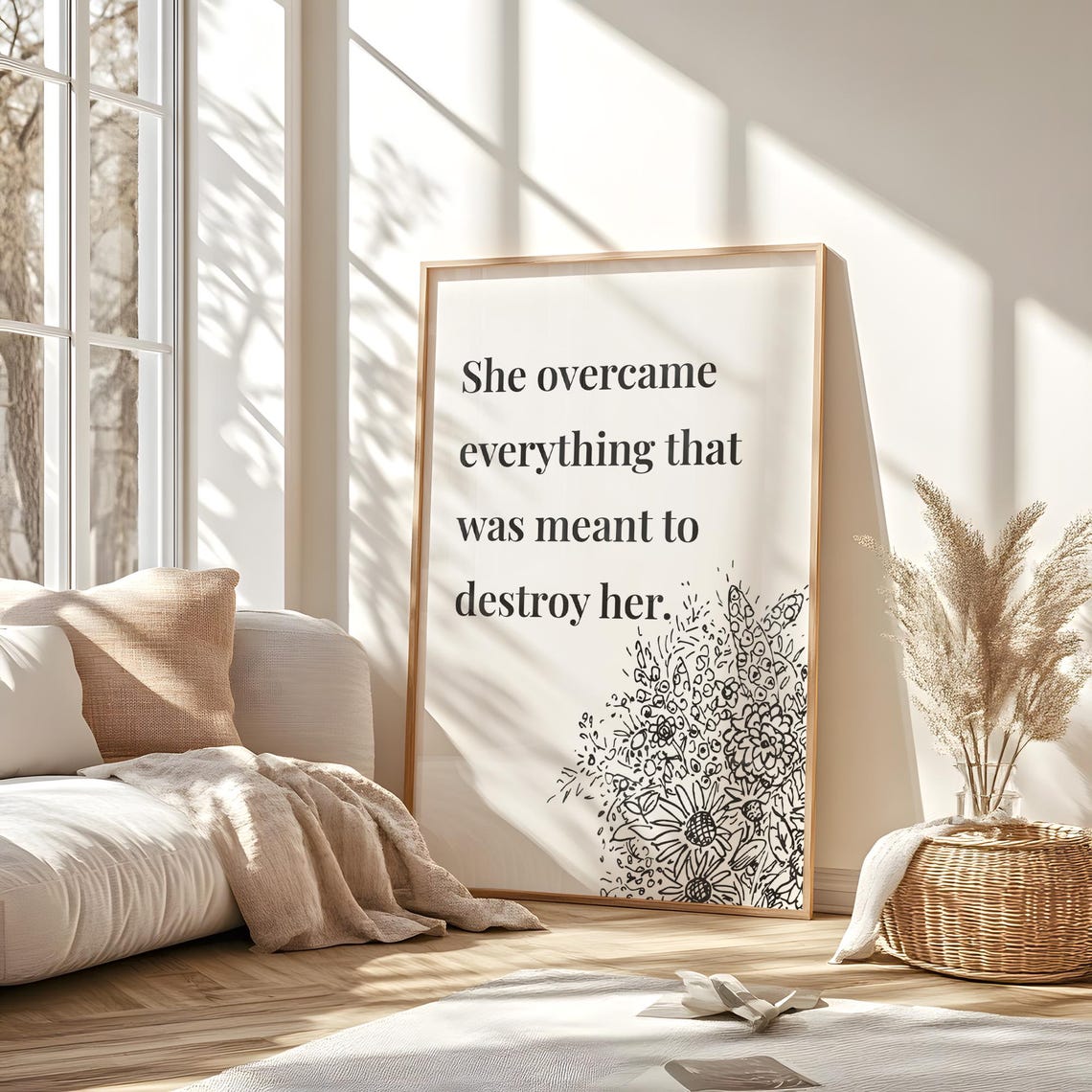 She Overcame Everything Floral Empowerment Quote Feminist Wall Poster - Image 6