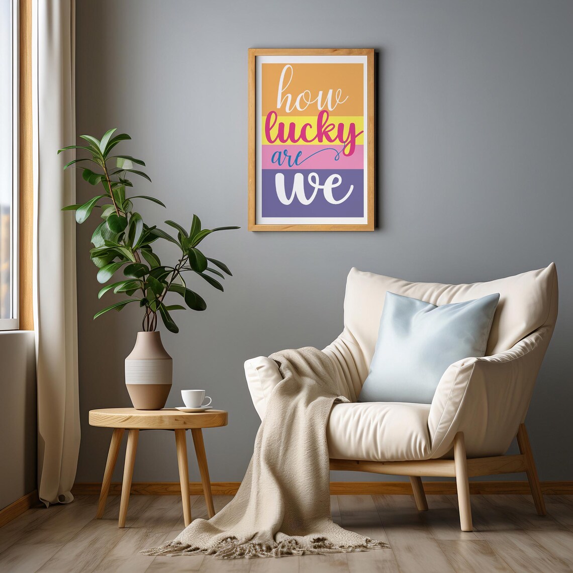 How Lucky Are We Colorful Retro Striped Script Gratitude Poster - Image 3
