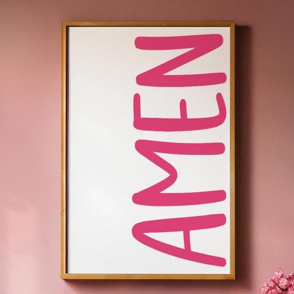 Amen Pink Handwritten Script Typography Christian Faith Art Poster - Image 6