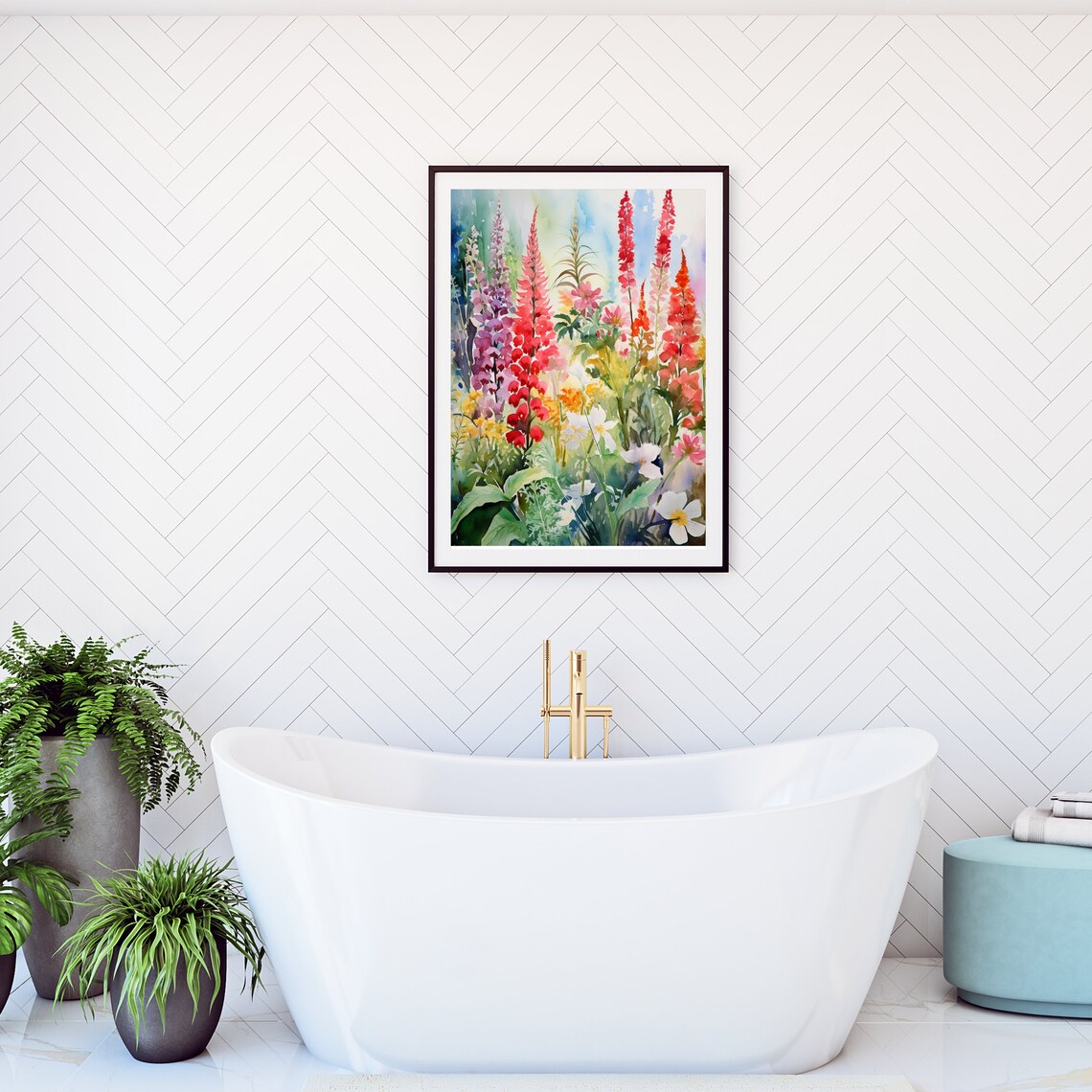 Colorful Wildflower Garden Watercolor Lupines and Cosmos Poster - Image 5