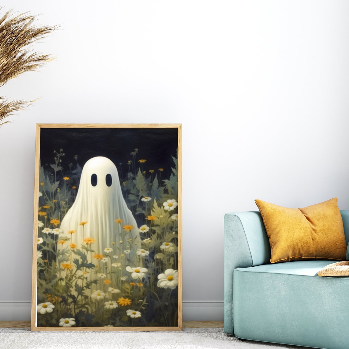 Cute Ghost In Wildflower Meadow At Night Spooky Floral Poster - Image 4