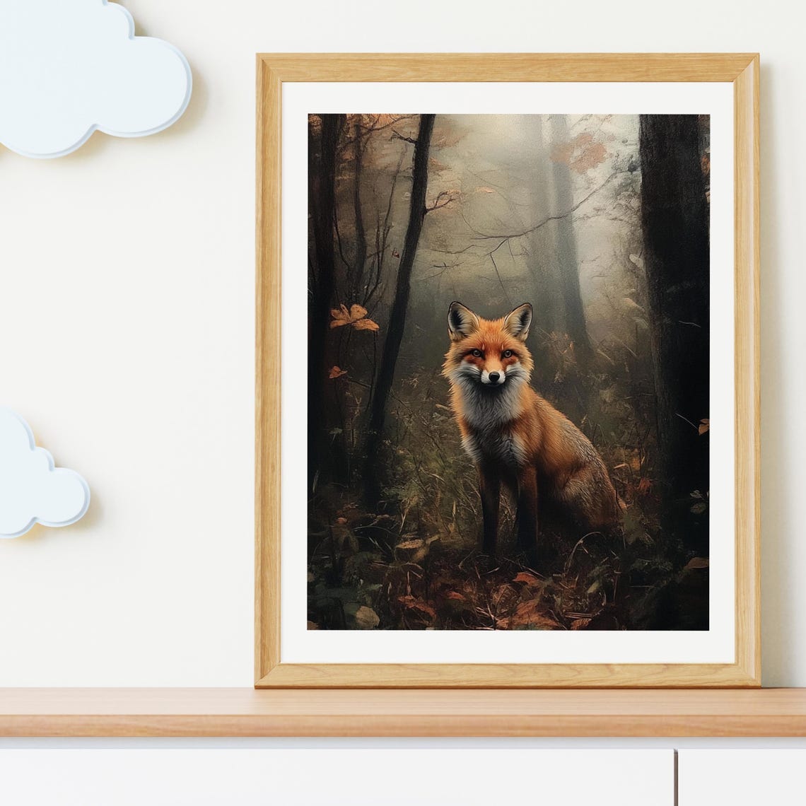 Red Fox Standing in a Misty Autumn Forest Wildlife Portrait Wall Art - Image 4