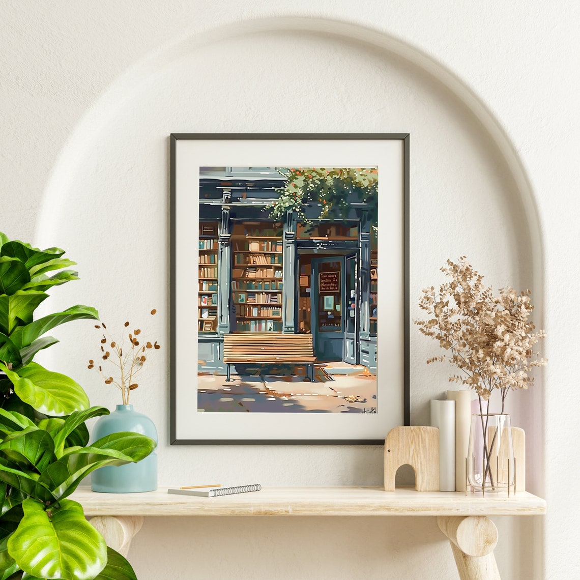Charming Vintage Bookshop Storefront Cozy Reading Art Poster - Image 5