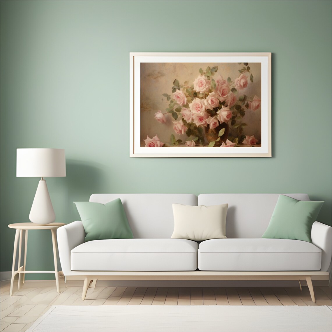 Vintage Pink Roses Still Life Oil Painting Vase Floral Poster - Image 2