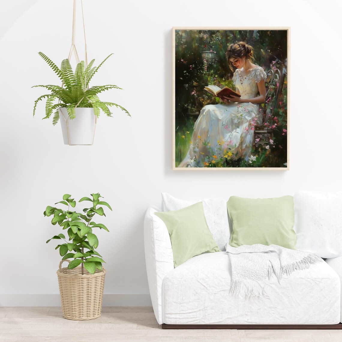 Woman Reading Garden White Dress Impressionist Painting Poster - Image 6