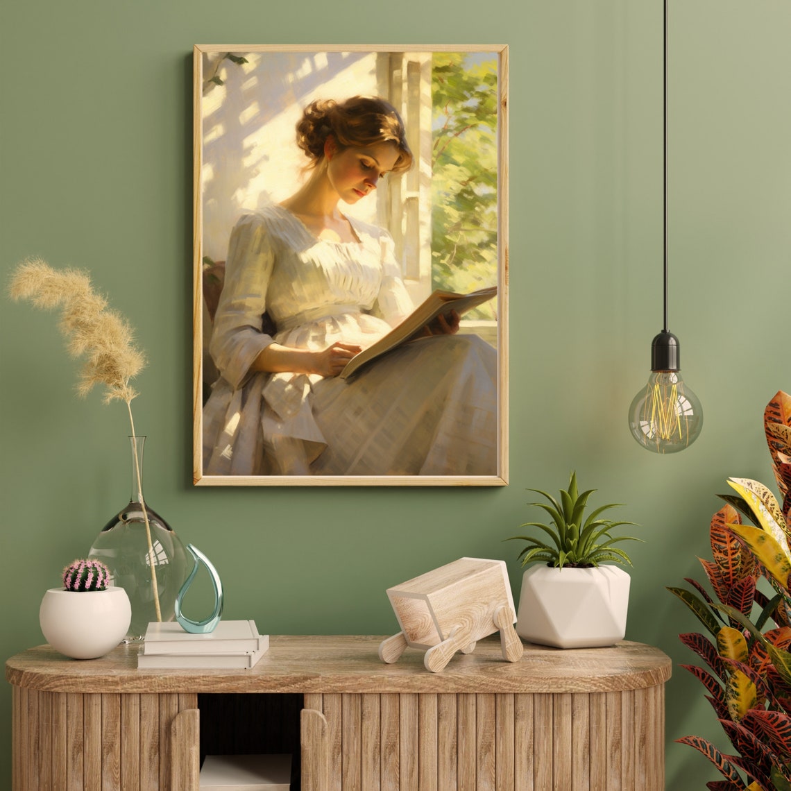 Young Woman Reading by Sunlit Window Vintage Portrait Poster - Image 4