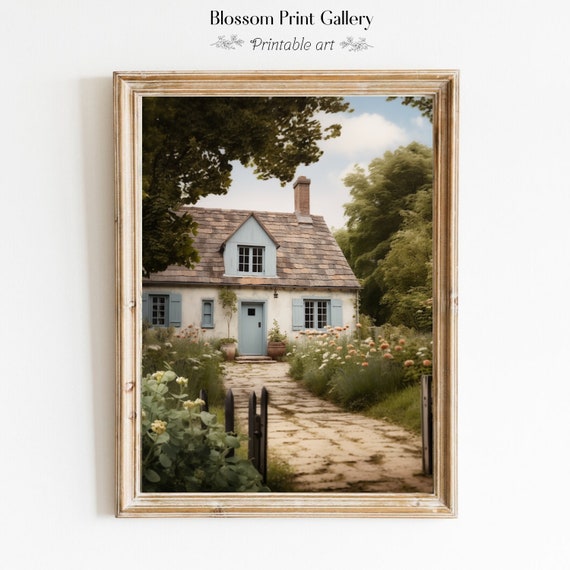 Cottage Oil Painting Vintage Garden Wall Art Living Room Decor Rustic Muted Cottagecore English Countryside 298