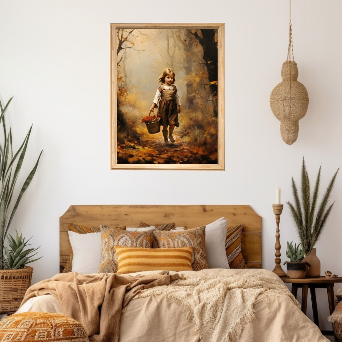 Little Girl with Berry Basket in Autumn Woods Painting Poster - Image 5