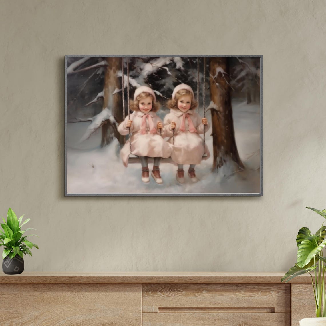 Vintage Christmas Wall Art Swinging Girls Oil Painting Old Fashion Christmas Christmas Decor Winter Holiday 759 - Image 6