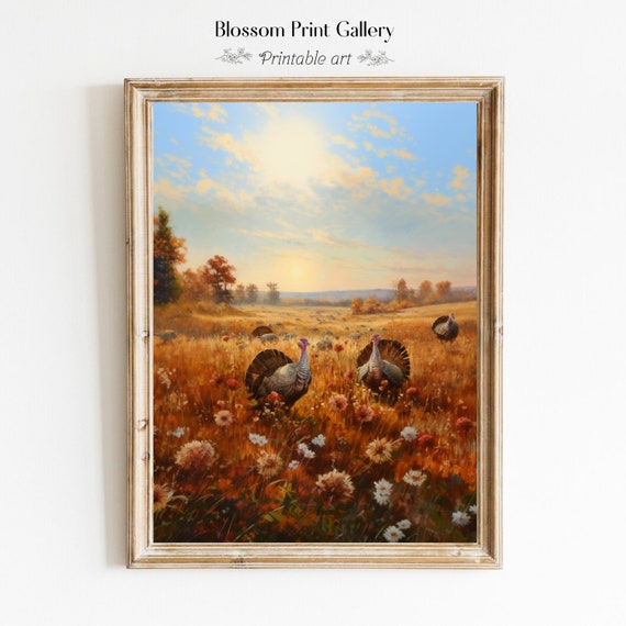 Rustic Fall Landscape Wall Art Vintage Autumn Moody Countryside Painting Farmhouse Decor Thanksgiving Print Harvest 187