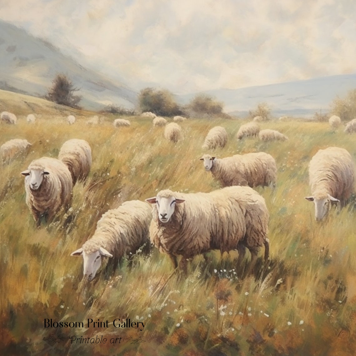 Sheep Grazing Golden Meadow Pastoral Countryside Farm Poster - Image 2