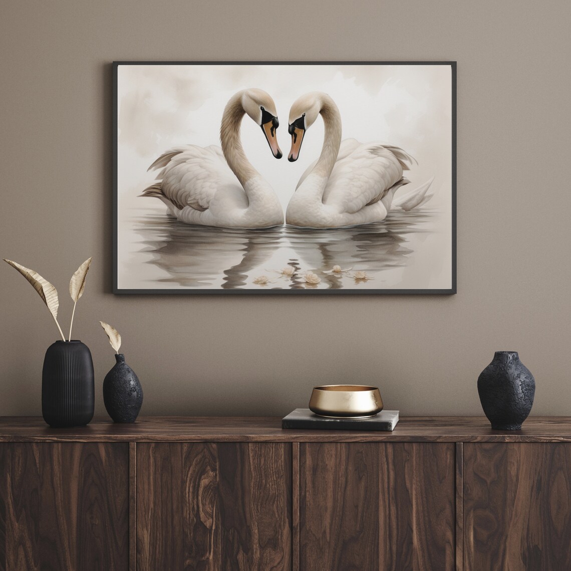 Vintage Swan Couple Painting Rustic Swan Art Countryside Wall Art Antique Animal Farmhouse Neutral Art 304 - Image 5