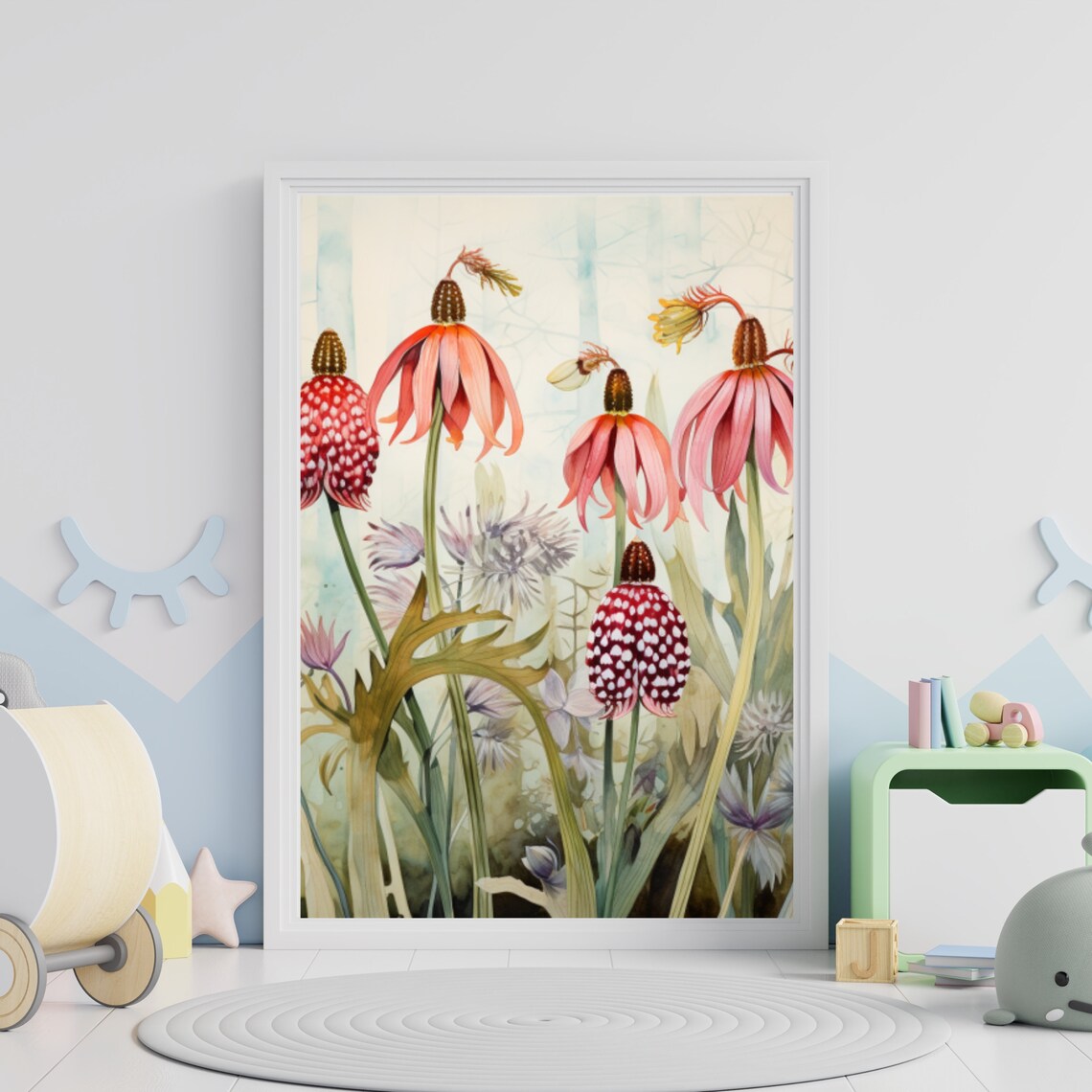 Pink Coneflowers Botanical Garden Watercolor Floral Art Poster - Image 3