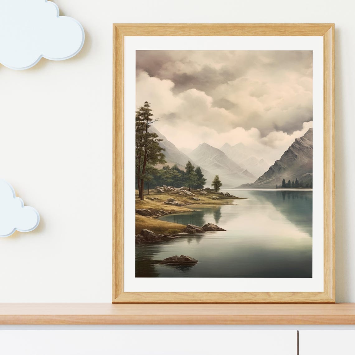 Moody Mountain Lake Under Cloudy Skies with Pine Trees Poster - Image 3