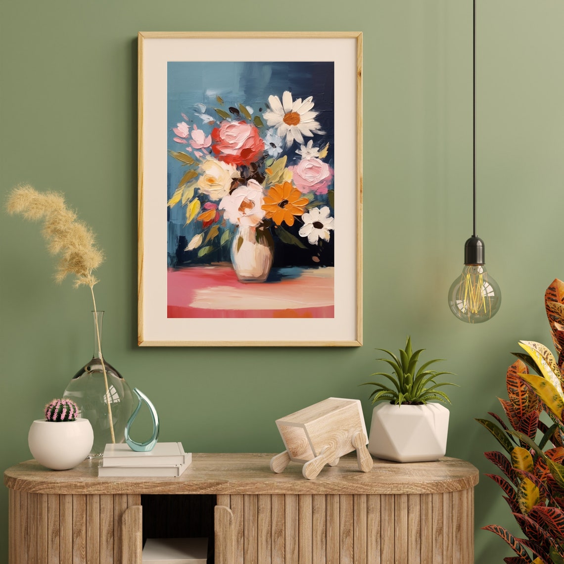 Impasto Flower Bouquet Vase Navy Background Textured Floral Poster - Image 6