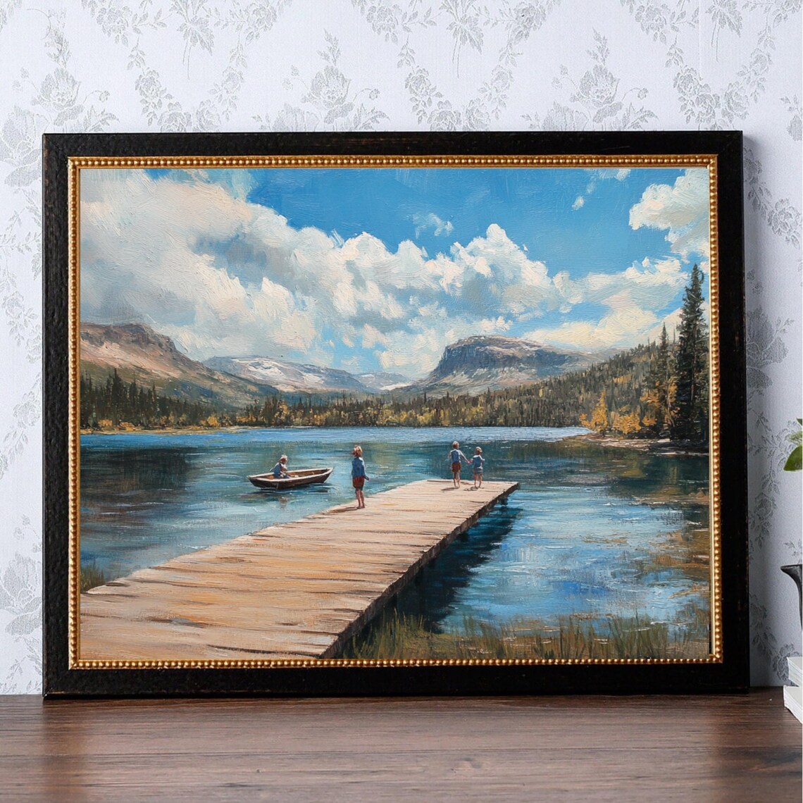 Lake Landscape Moody Dock Art Print, Vintage Farmhouse Decor - Image 2