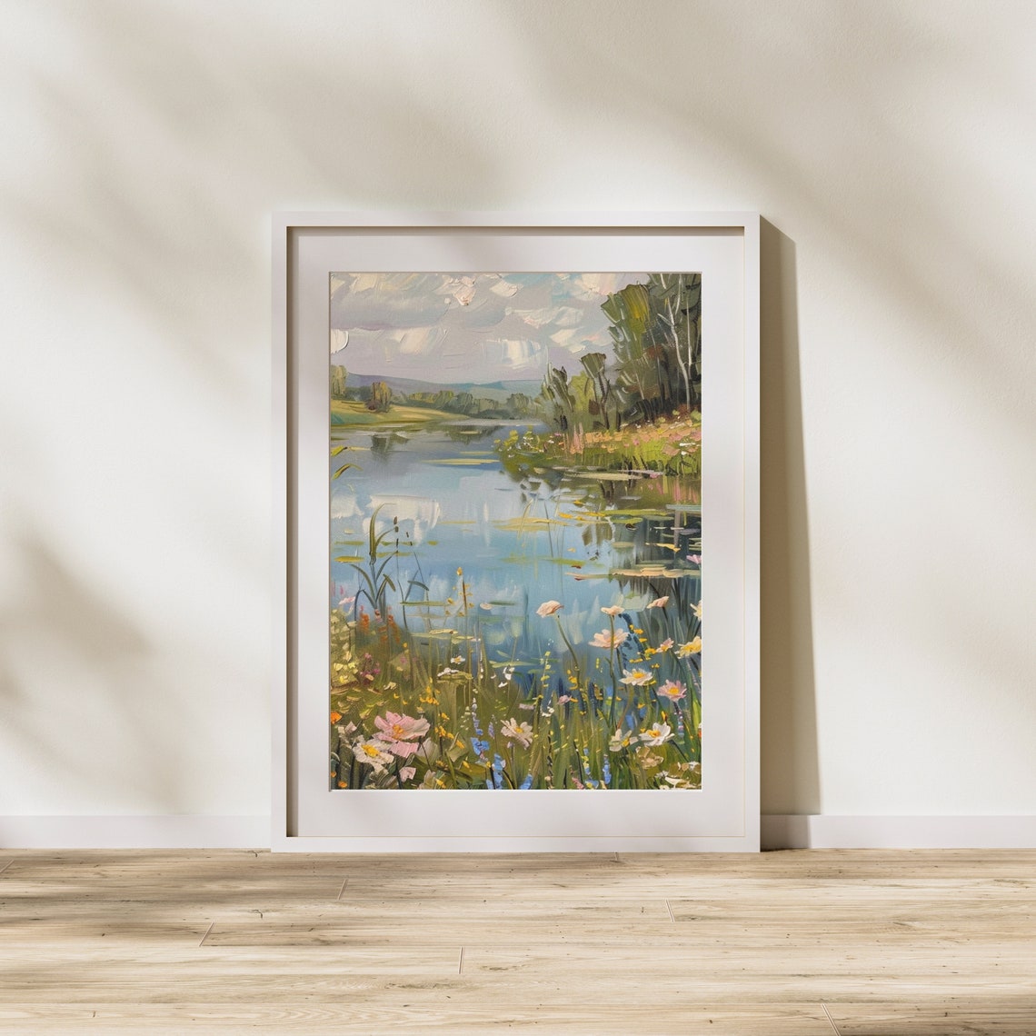 Summer Lake Decor Wall Art Wildflower Field Landscape Painting Aesthetic Home Decor Vintage Farmhouse Art Wildflower Field 550 - Image 6